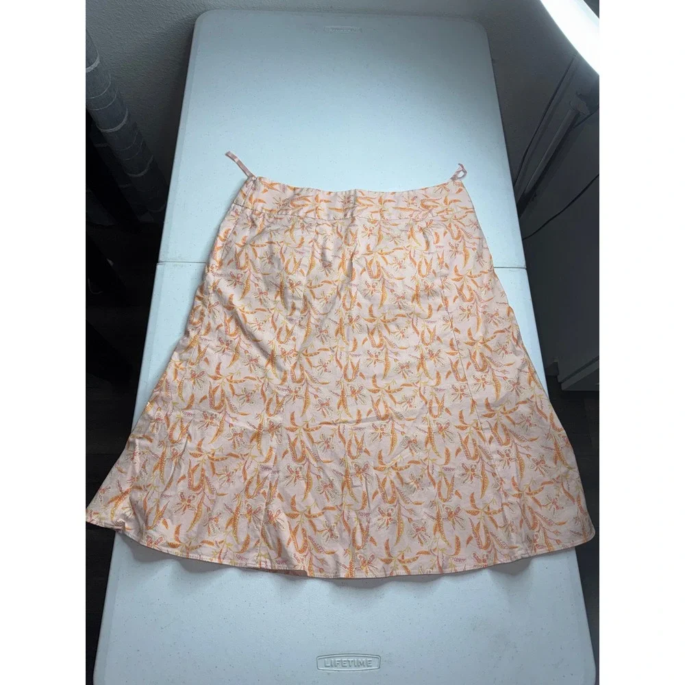 Gap Stretch Pink Floral A-Line Midi Skirt Size 8 Orange‎ Yellow Botanical Print